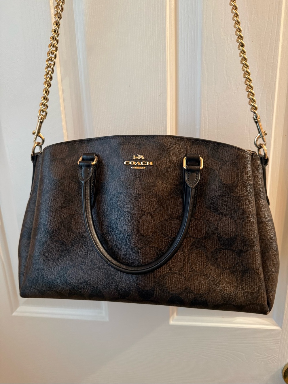 Coach Black/Brown Signature Chain-Handle Satchel